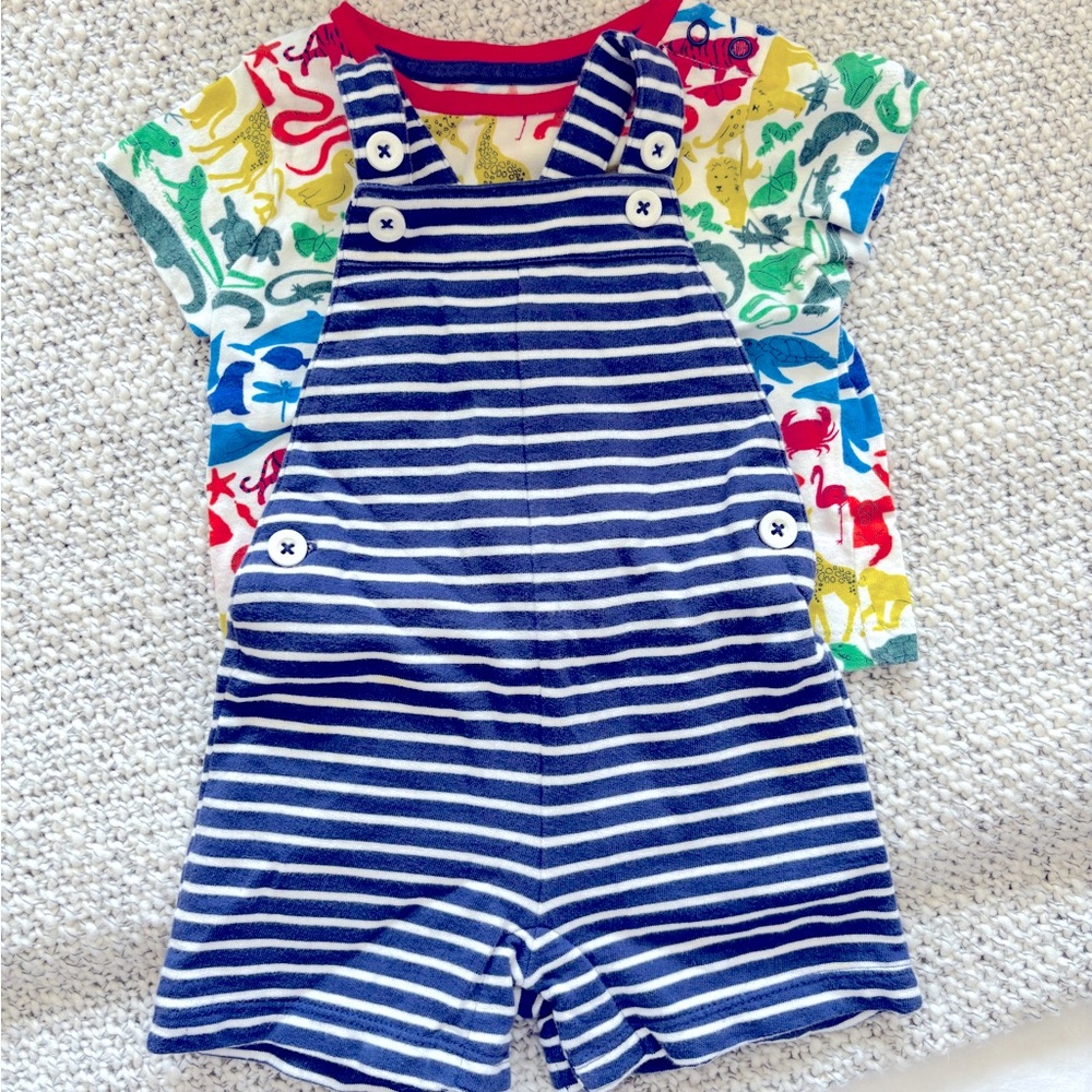 Baby Boden overall shorts and tshirt